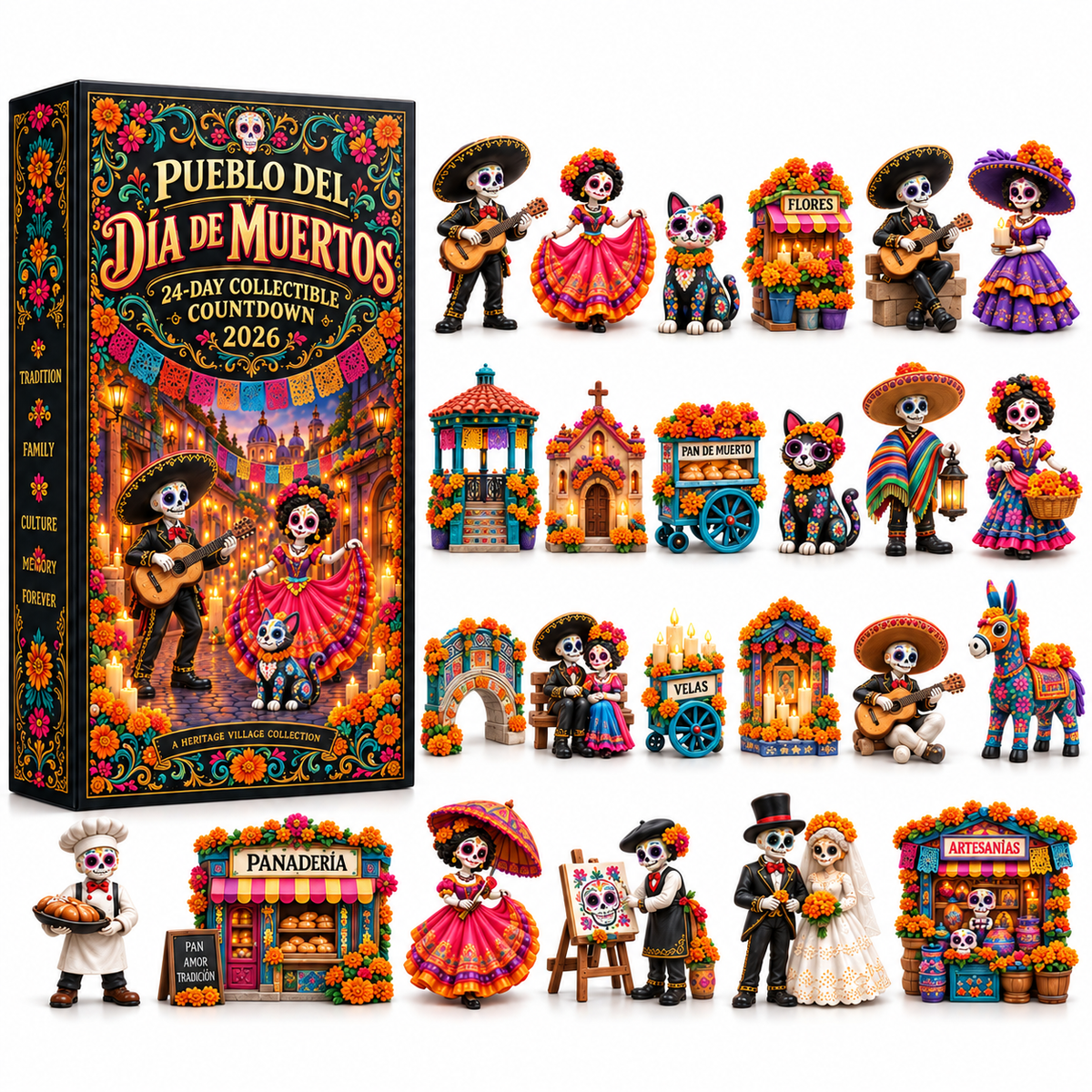 🎁Pueblo del Día de Muertos 2026 – 24-Day Day of the Dead Collectible Countdown Calendar with 24 Unique Miniatures-