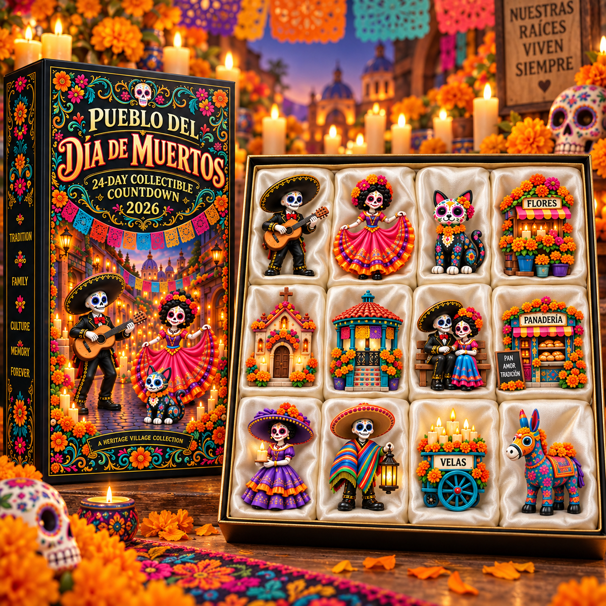 🎁Pueblo del Día de Muertos 2026 – 24-Day Day of the Dead Collectible Countdown Calendar with 24 Unique Miniatures-