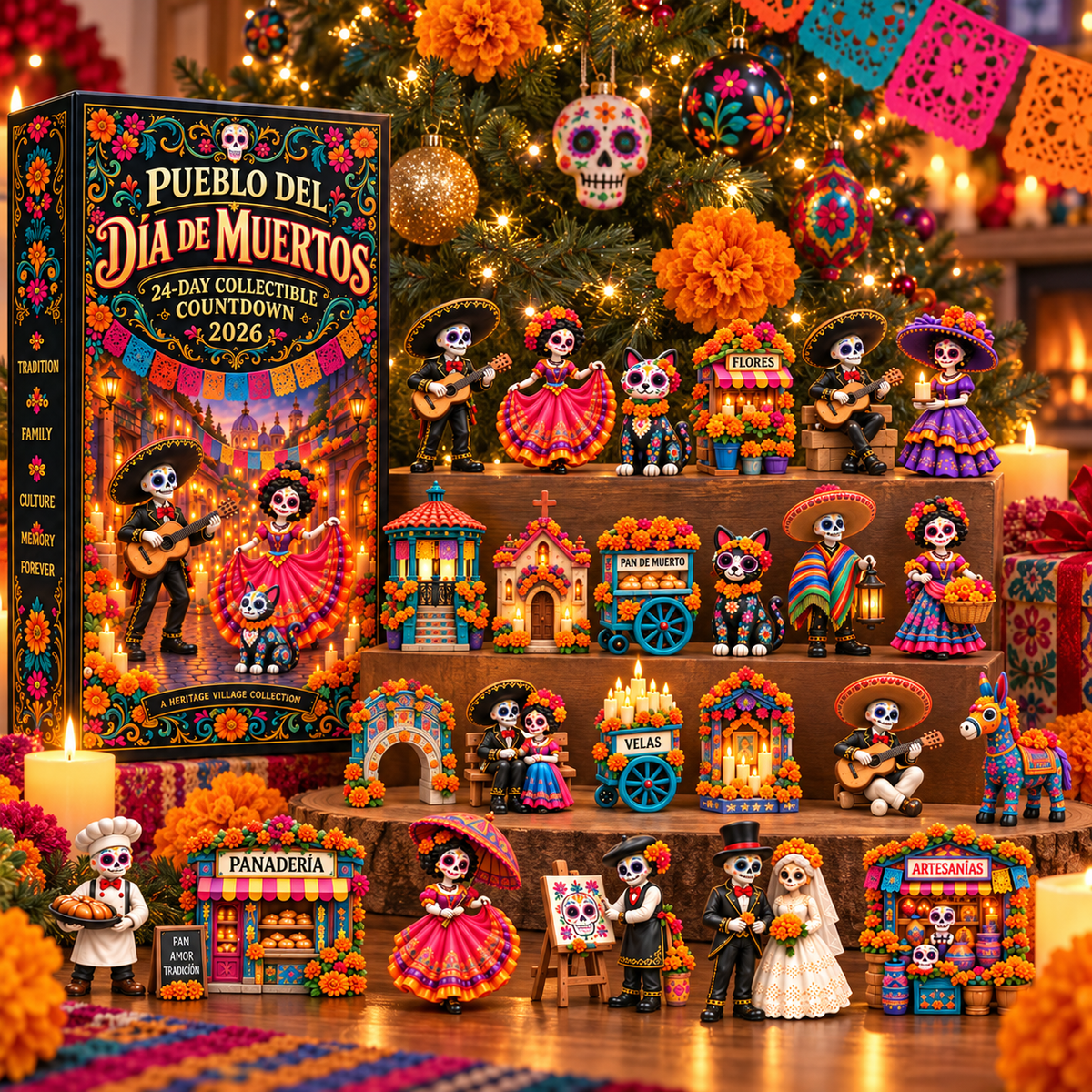 🎁Pueblo del Día de Muertos 2026 – 24-Day Day of the Dead Collectible Countdown Calendar with 24 Unique Miniatures-