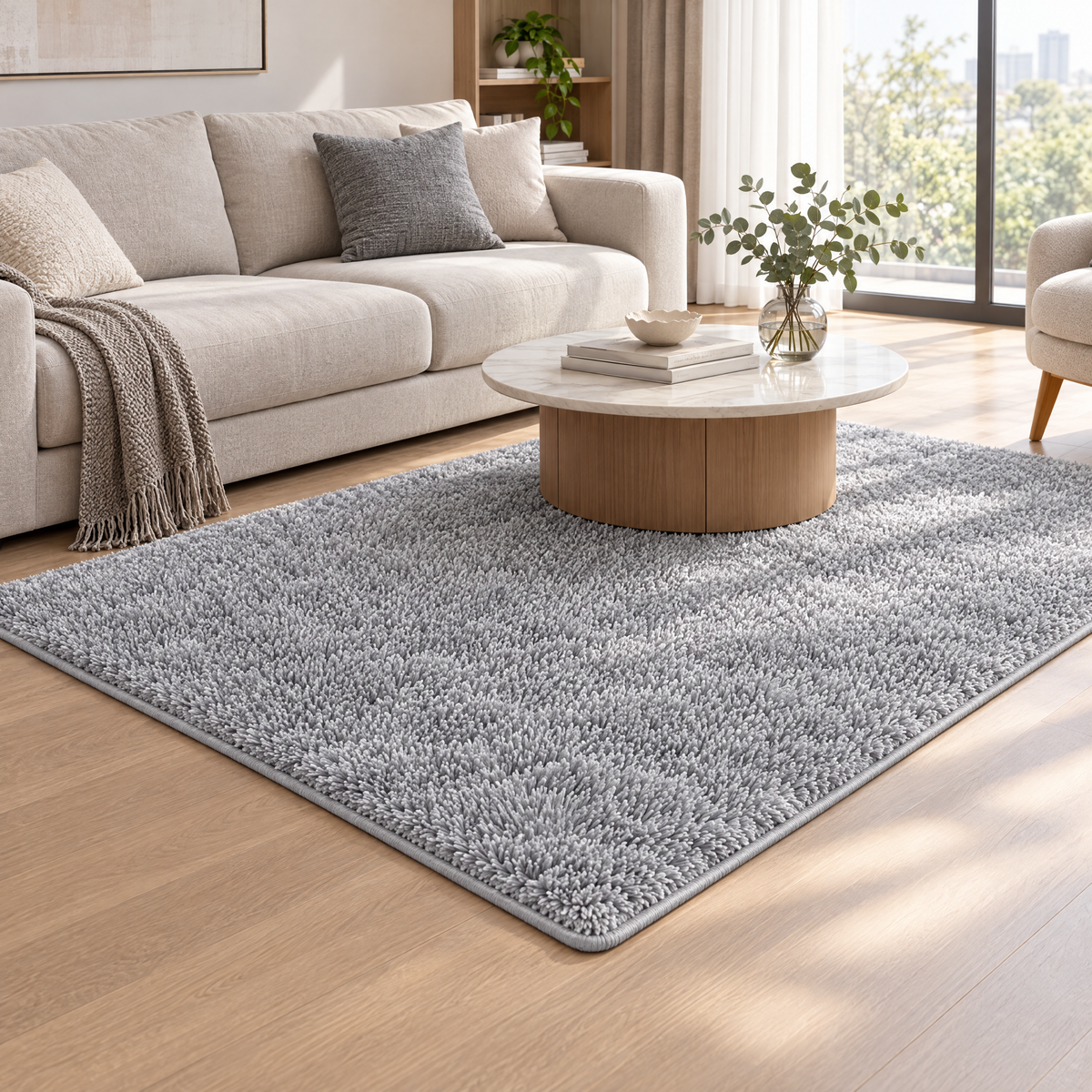 Modern Shaggy Silver Gray Chenille Rug