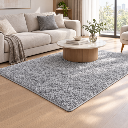 Modern Shaggy Silver Gray Chenille Rug