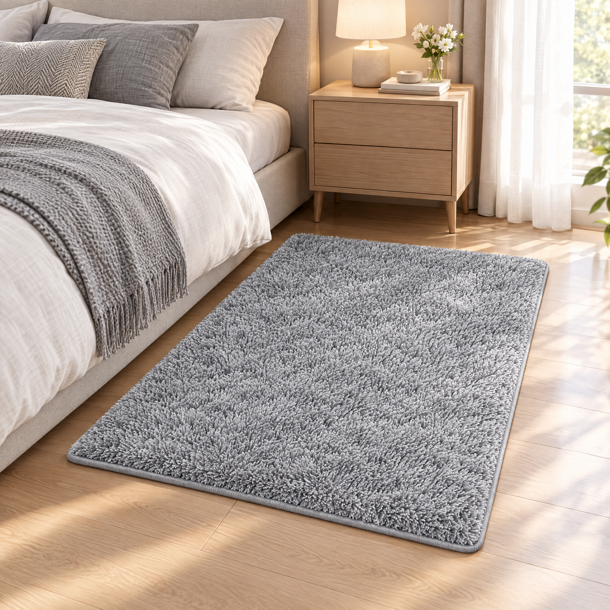 Modern Shaggy Silver Gray Chenille Rug