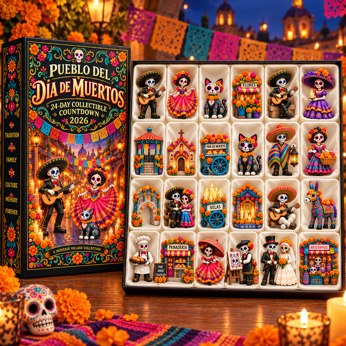 🎁Pueblo del Día de Muertos 2026 – 24-Day Day of the Dead Collectible Countdown Calendar with 24 Unique Miniatures-