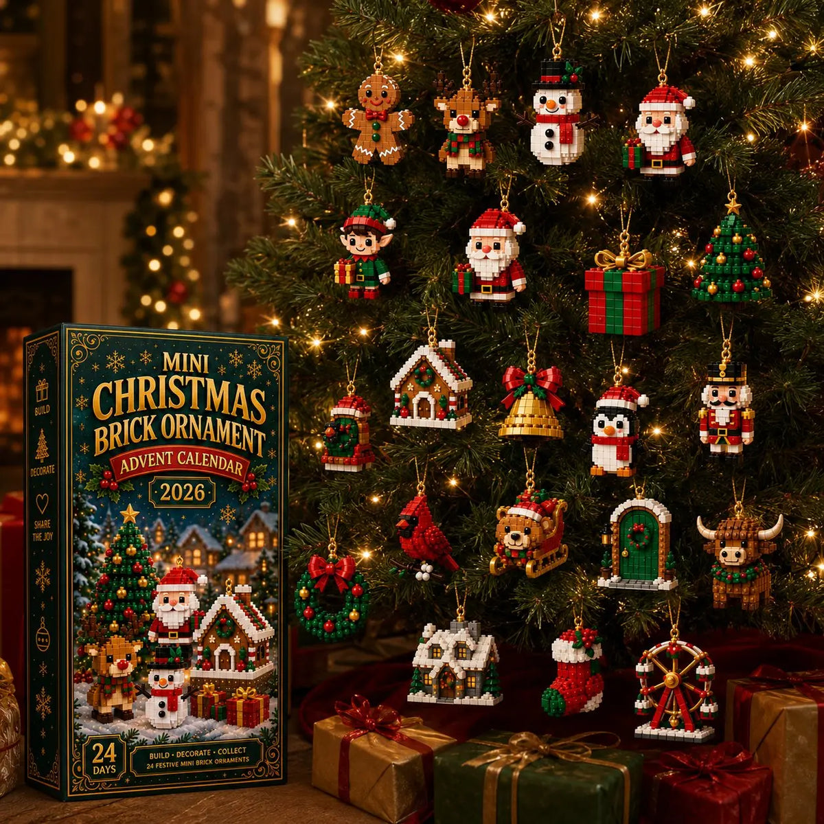 ⏳ Last day to save 60% – 🎄 24-Day Mini Christmas Ornament Advent Calendar | 24 unique festive buildable designs with hanging loops—perfect for decorating Christmas trees, wreaths, and holiday displays 🧱