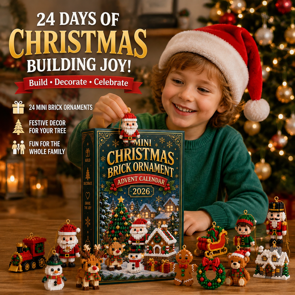 ⏳ Last day to save 49% – 🎄 24-Day Mini Christmas Ornament Advent Calendar | 24 unique festive buildable designs with hanging loops—perfect for decorating Christmas trees, wreaths, and holiday displays 🧱