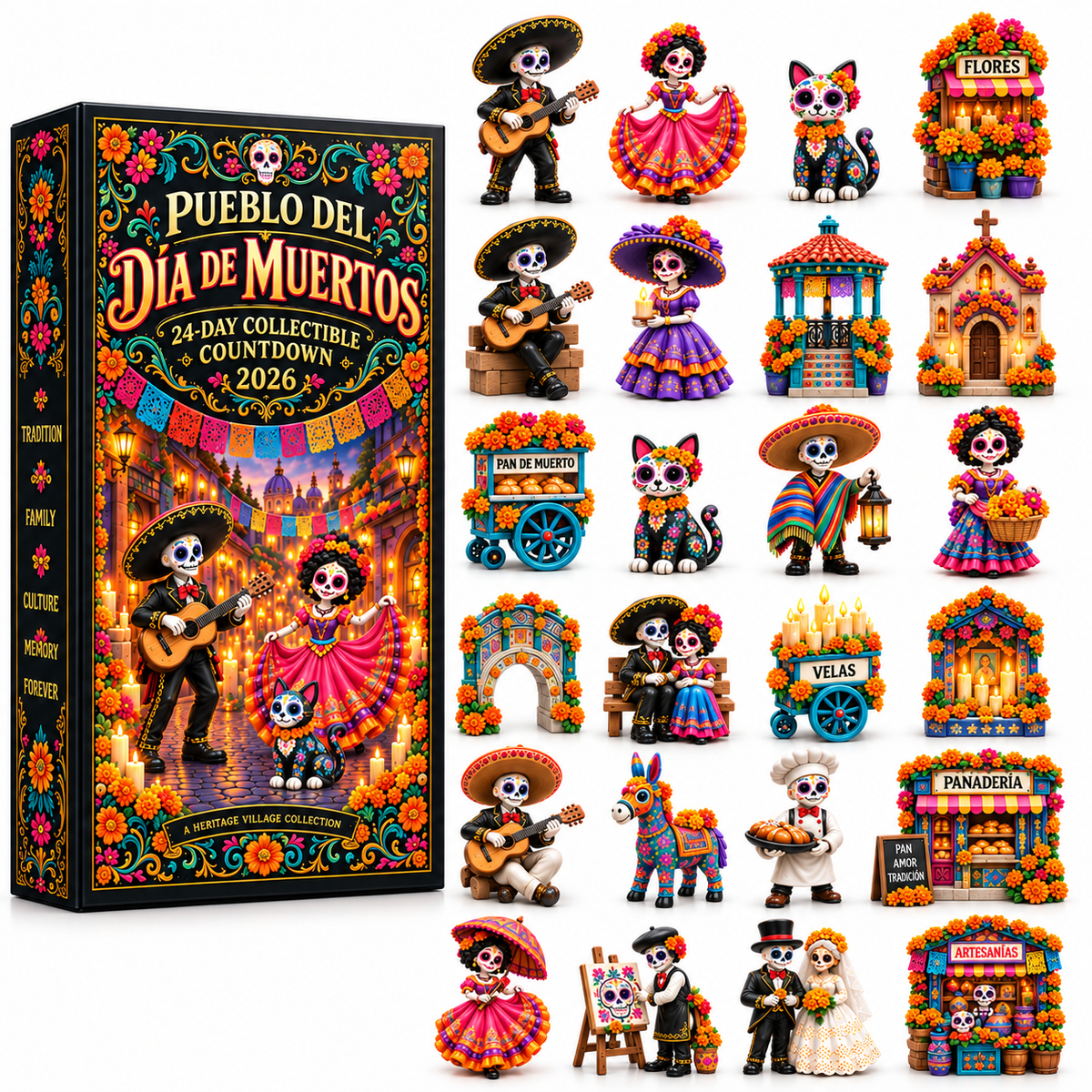 🎁Pueblo del Día de Muertos 2026 – 24-Day Day of the Dead Collectible Countdown Calendar with 24 Unique Miniatures-
