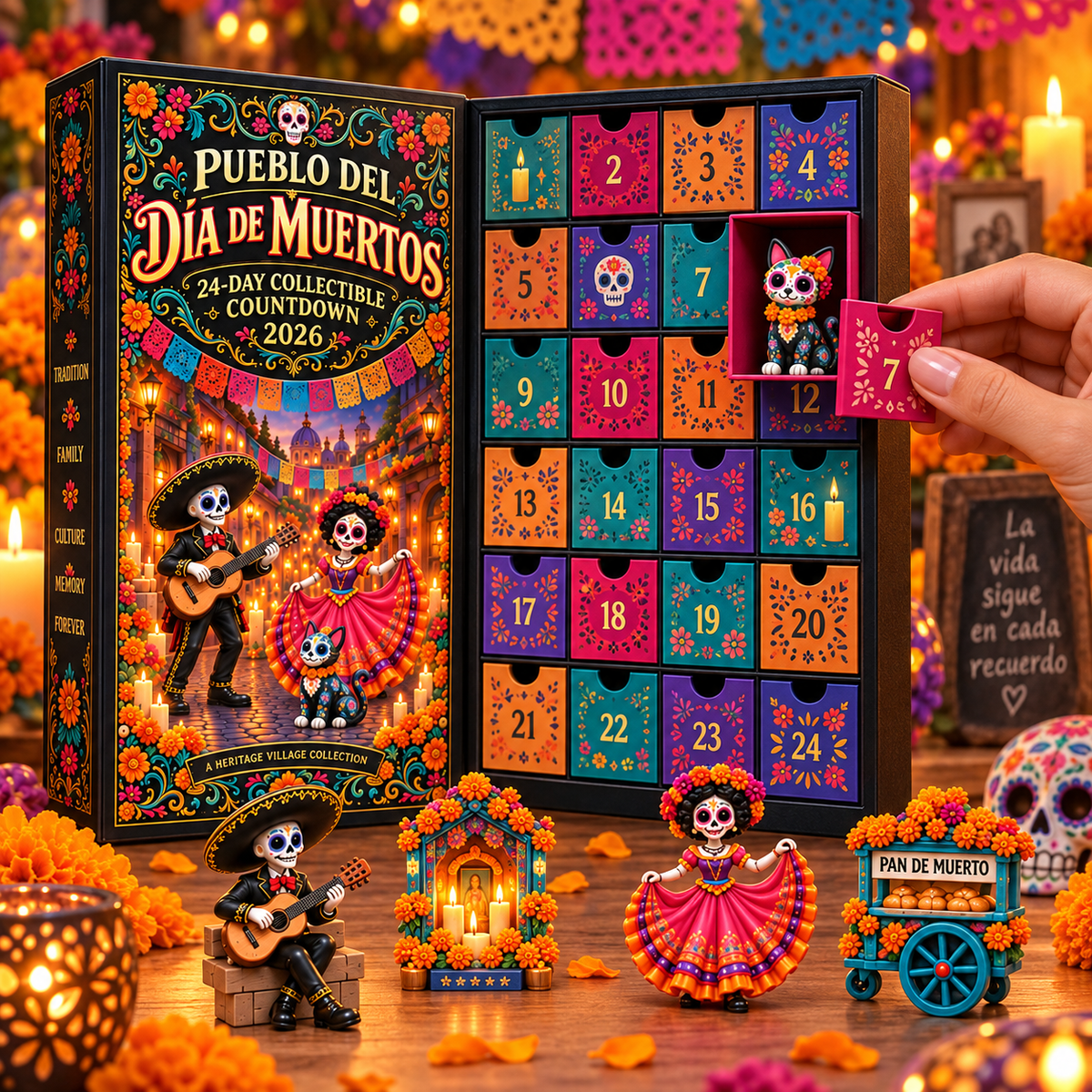 🎁Pueblo del Día de Muertos 2026 – 24-Day Day of the Dead Collectible Countdown Calendar with 24 Unique Miniatures-